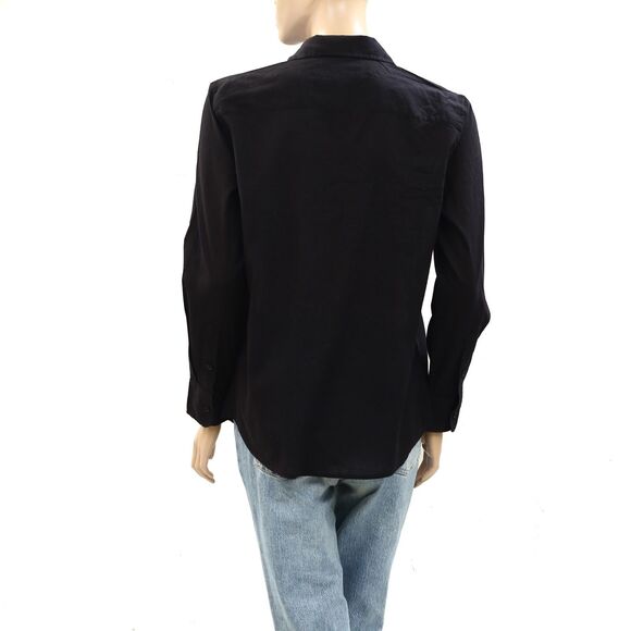 Nili Lotan Nathael Shirt Tunic Top Buttondown Ruffle Cotton Black XS NEW 283765 - Picture 8 of 8